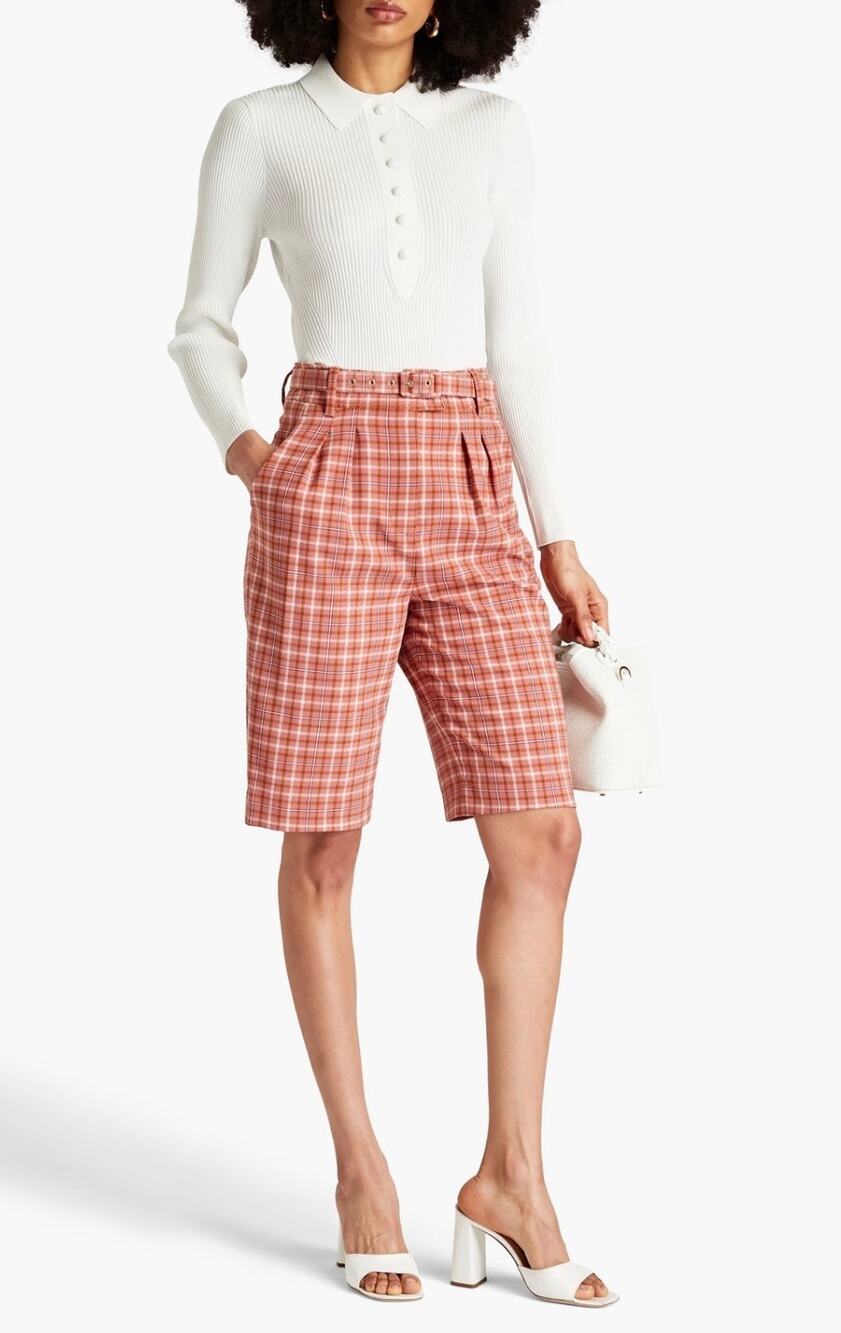 Zimmermann Belted Gingham Checkered Jacquard Bermuda Shorts Plaid Pink 8